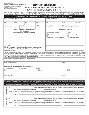 Application for Salvage Title Colorado  Form