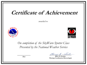 On Completion of the SkyWarn Spotter Class Srh Noaa  Form