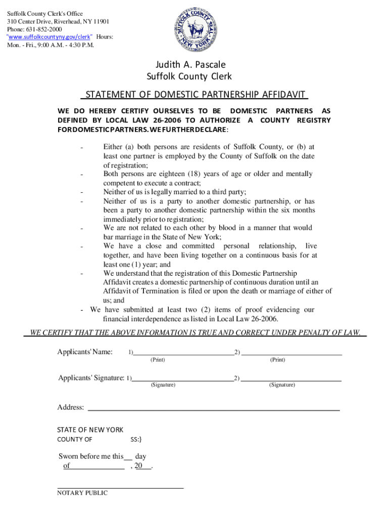Domestic Partnership Suffolk County  Form