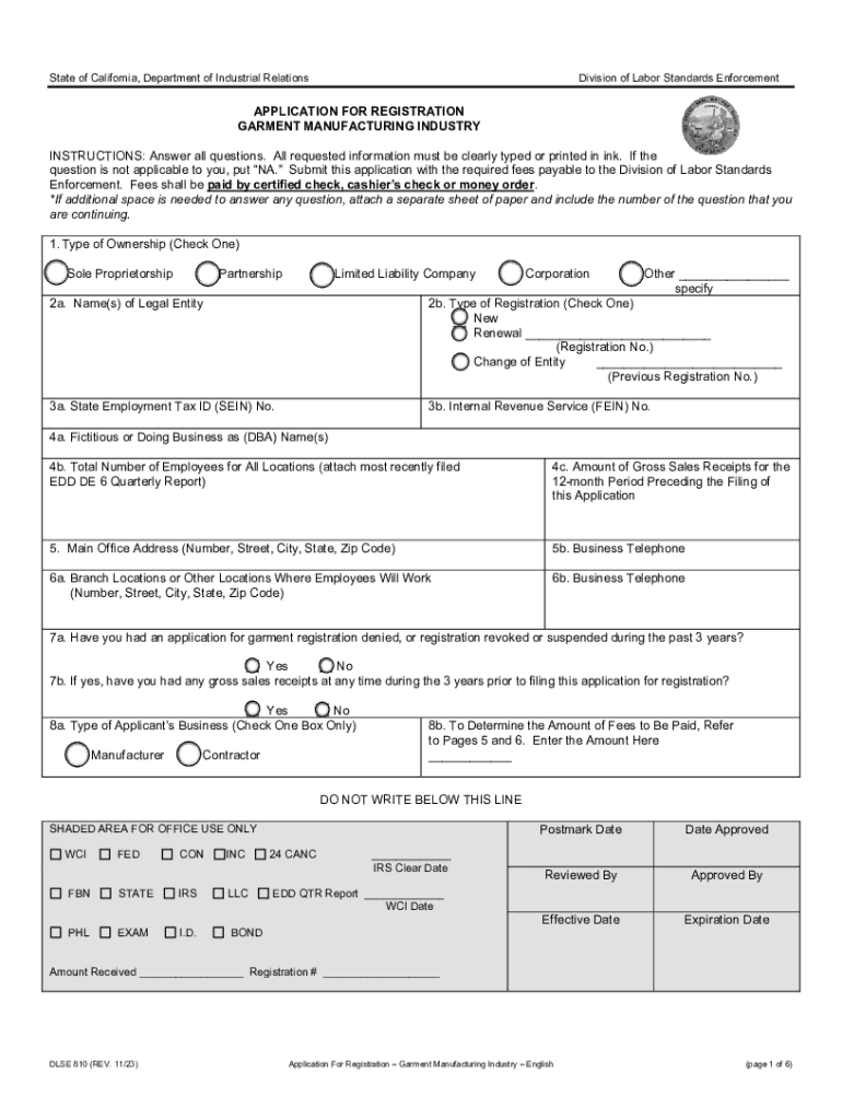  APPLICATION for REGISTRATION GARMENT MANUFACTURING INDUSTRY 2023-2024