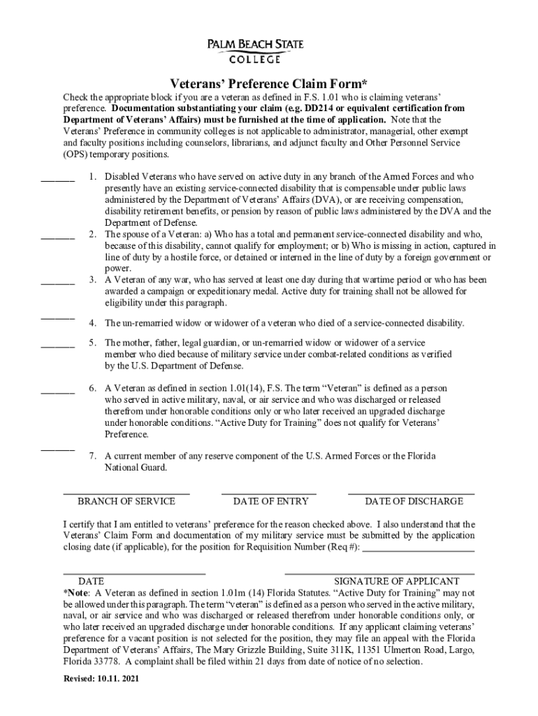 Veterans&#039; Preference Claim Form