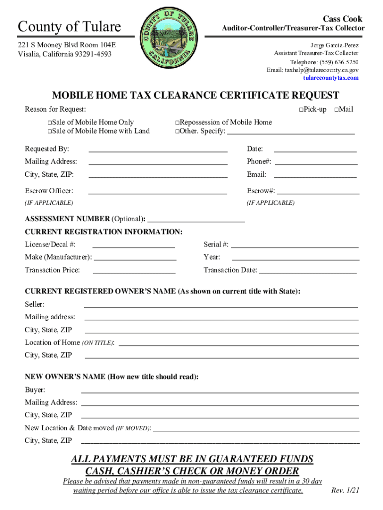 Contact Us Treasurer Tax Collector Tulare County CA Gov  Form