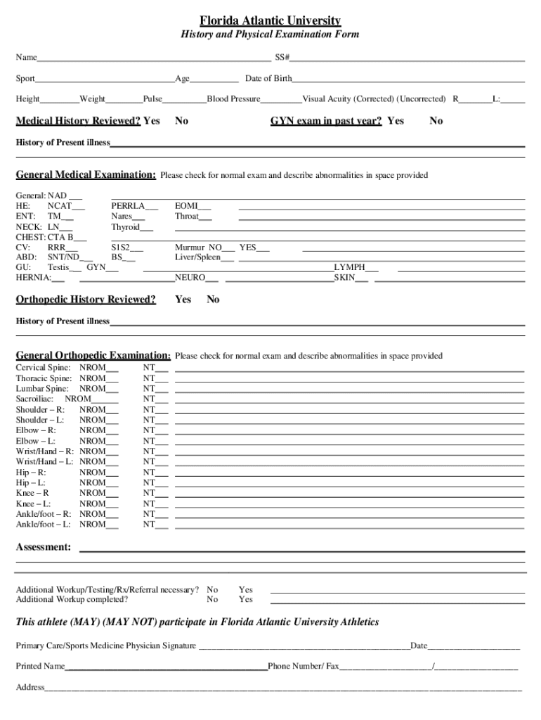 MEDICAL HISTORY and EXAMINATION  Form