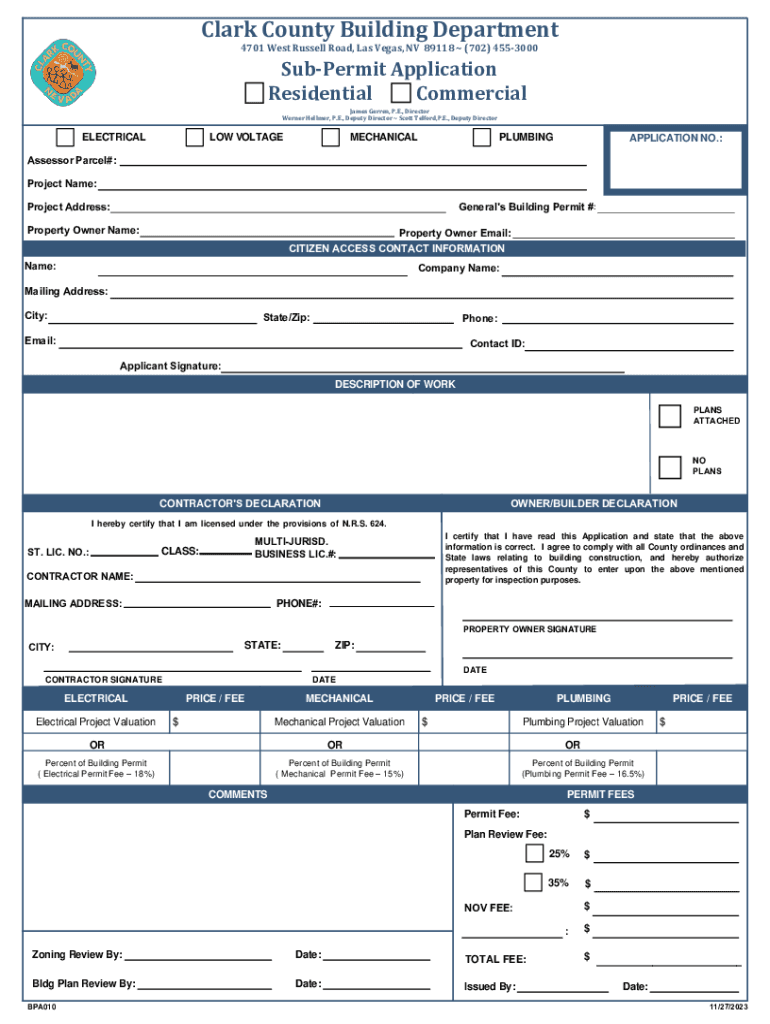 Sub Permit Application  Form