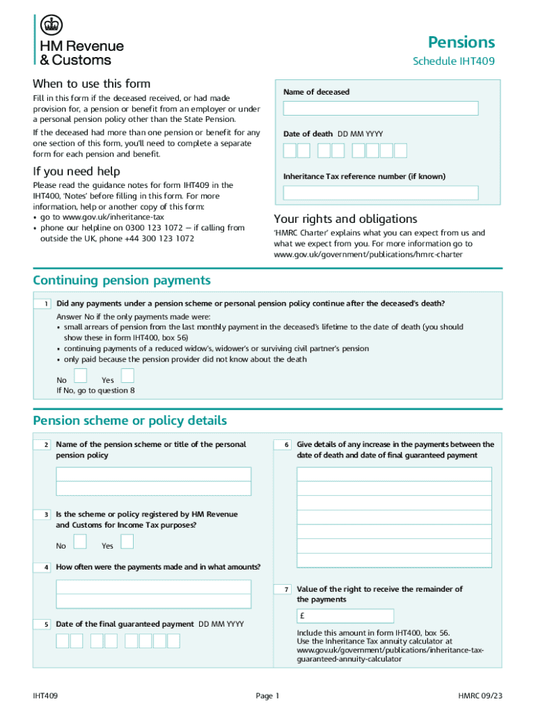 UK Inheritance Tax Pension Form IHT409
