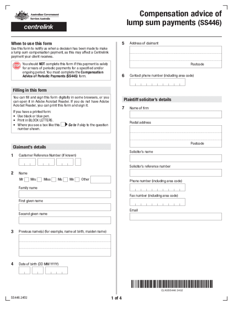 Compensation Advice of Lump Sum Payments SS446  Form