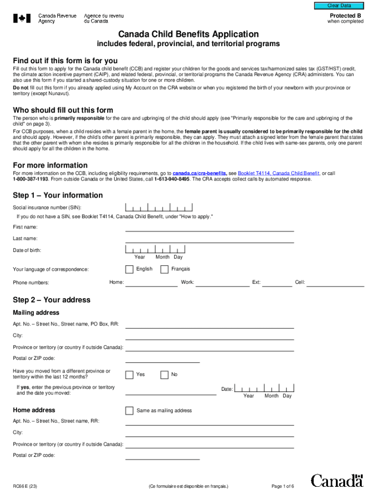 RC66 Form How to Apply for Canada Child Benefit CCB