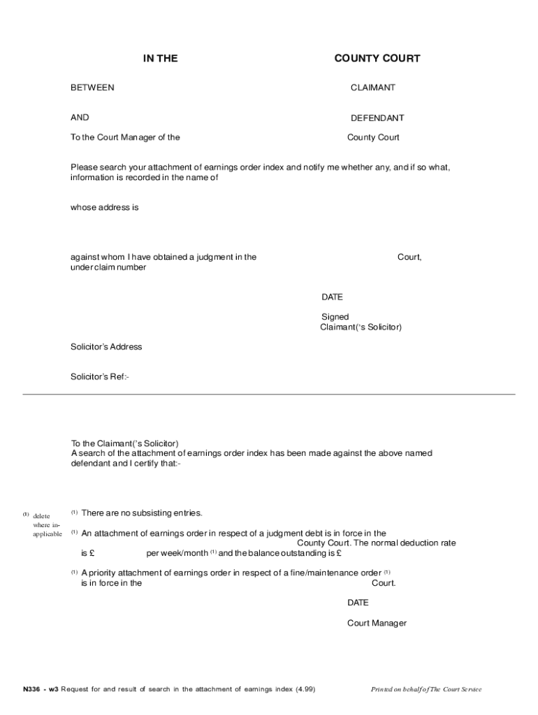 Request for Attachment of Earnings Order Search  Form