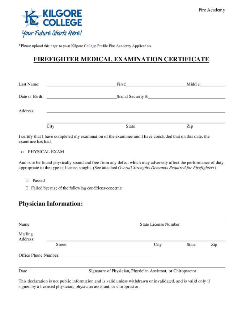  Fillable FIREFIGHTER MEDICAL EXAMINATION 2023-2024