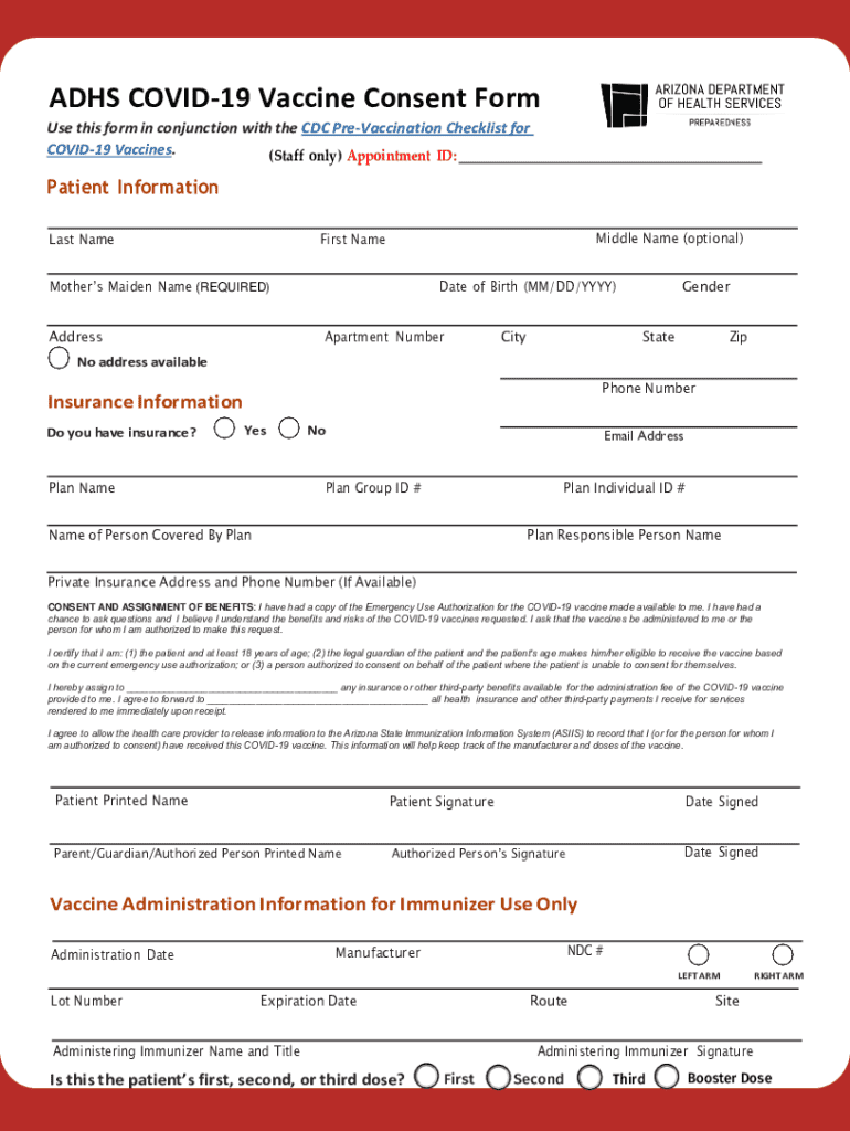  ADHS COVID 19 Vaccine Consent Form 2022-2026