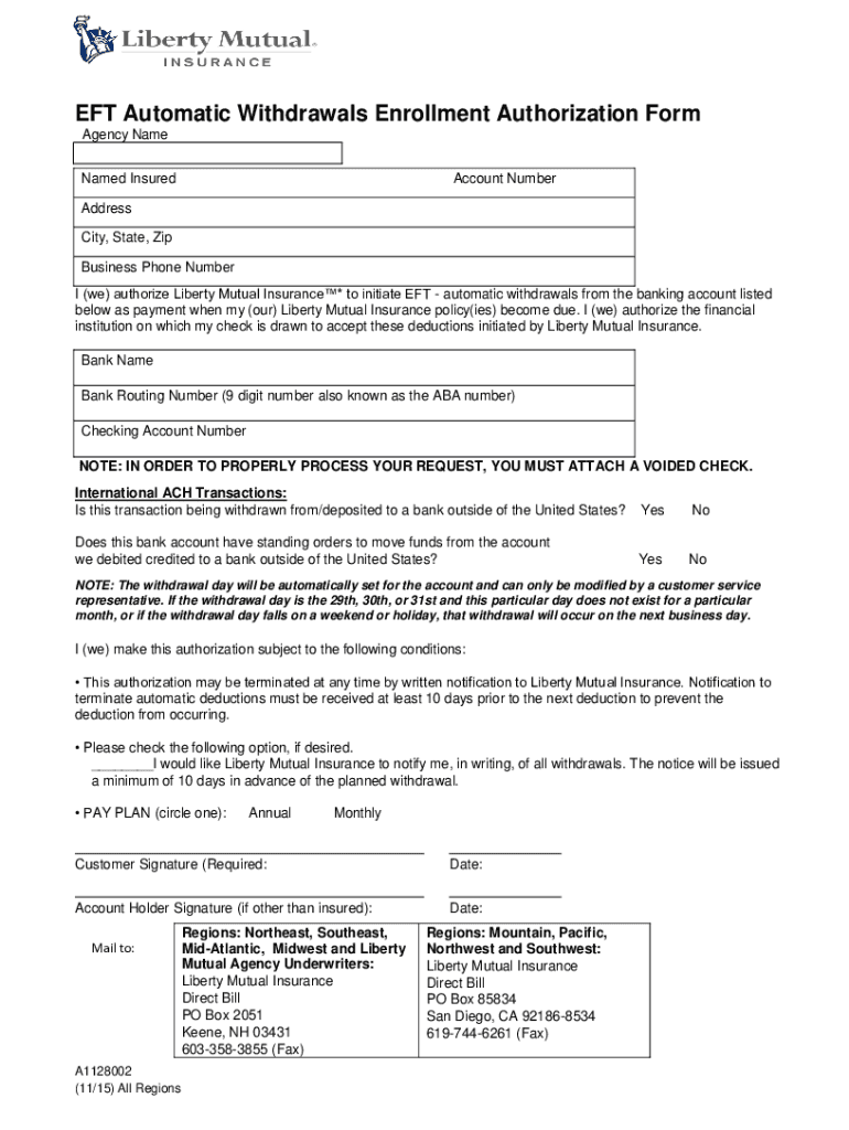 Automatic Payments Via EFT Authorization Form