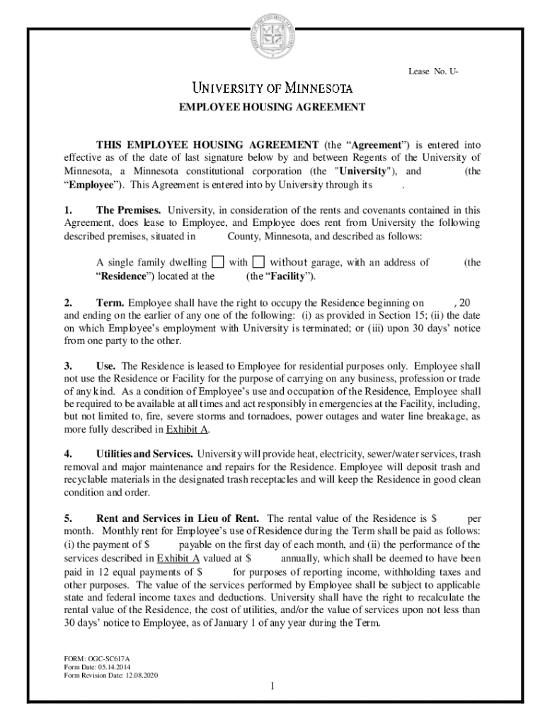 Form of Existing Housing Lease Agreement