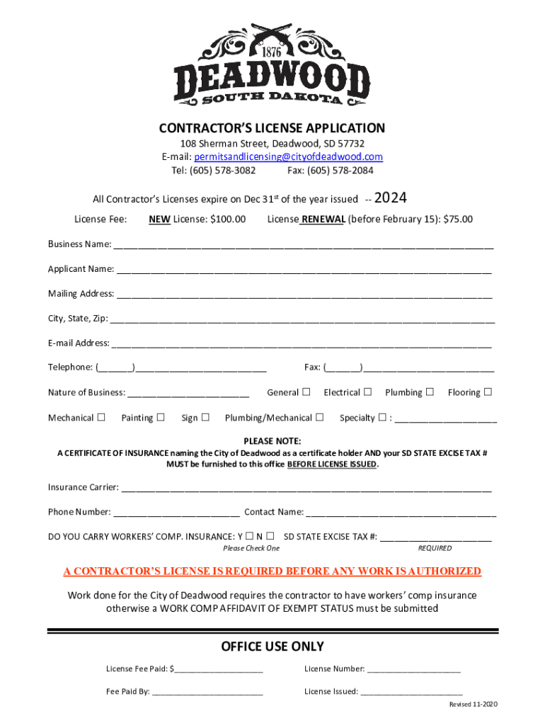 Form CenterContractor License Application CL