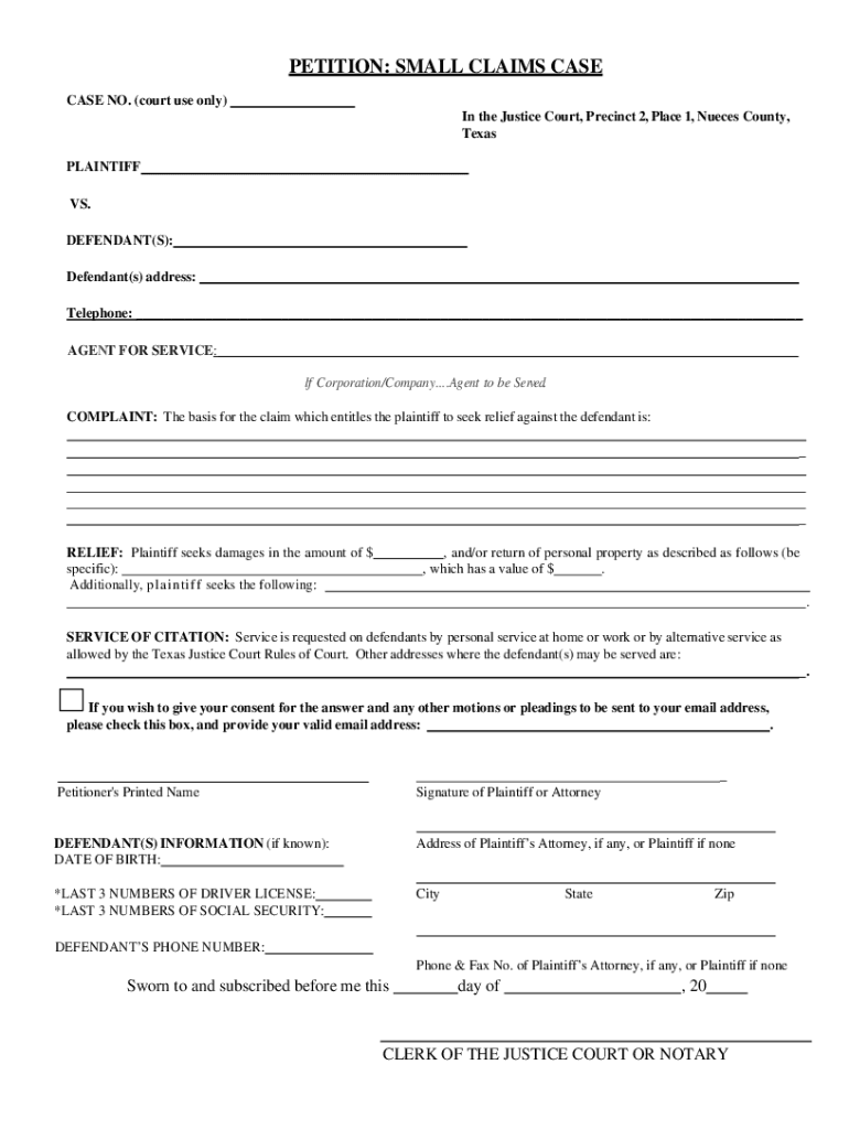 Civil SuitsNueces County, TX  Form