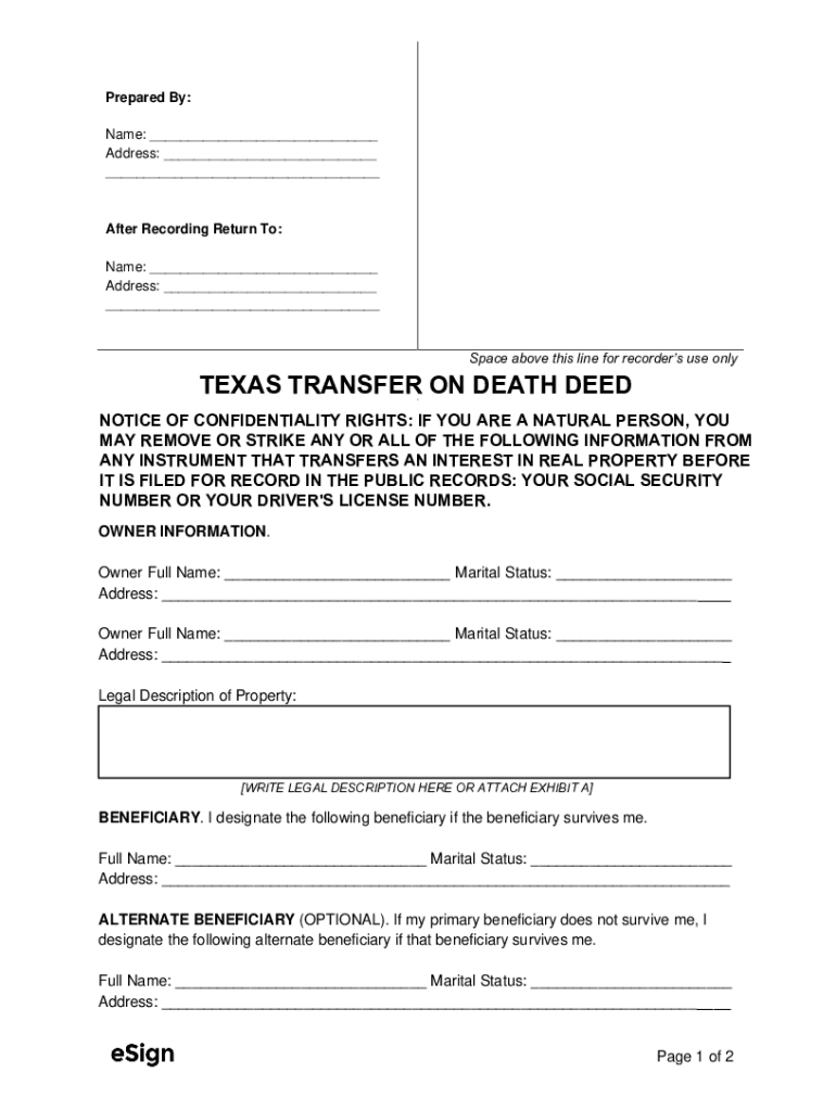 Texas Transfer on Death Deed  Form