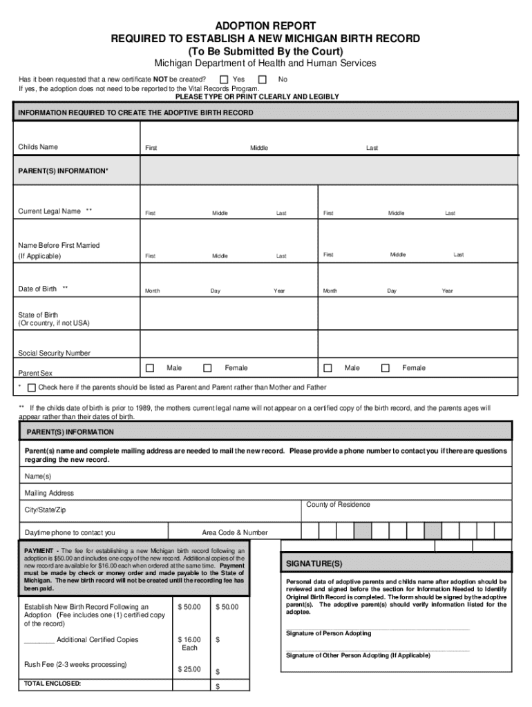  ADOPTION REPORT REQUIRED to ESTABLISH a NEW MICHIG 2017-2024