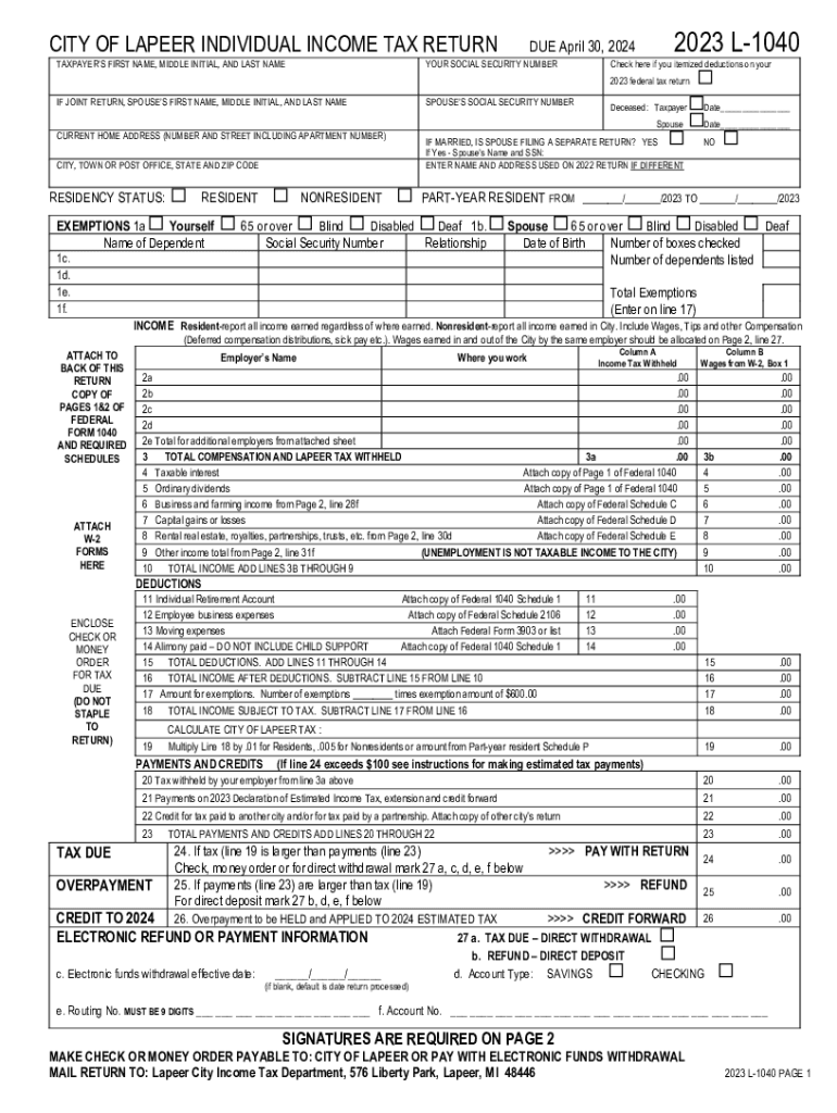  Income Tax Filing Dates Welcome to Lapeer, MI 2023-2024