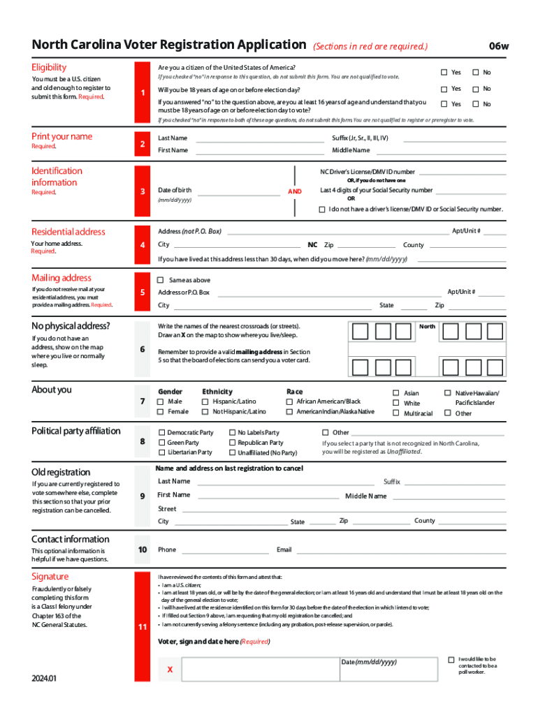  North Carolina Voter Registration Application 2024