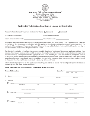  Application to ReinstateReactivate a License or Registration 2016