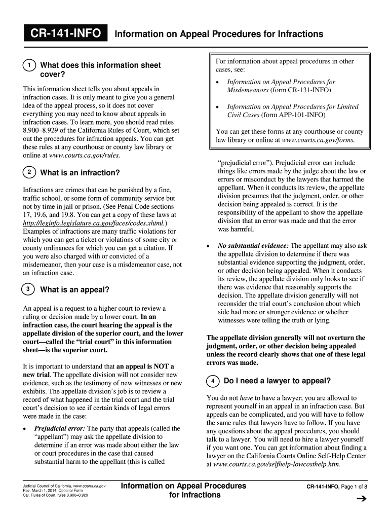  Information on Appeal Procedures for Infractions Courts Ca 2017