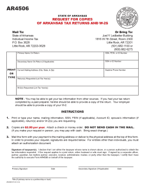 AR4506 Request for Copies of Arkansas Tax Returns Dfa Arkansas  Form