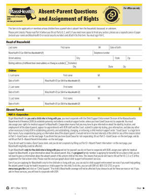 Absent Parent Questions and Assignment of Rights AP 1 Mass Gov Mass  Form