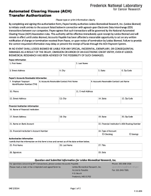 F 11 029 940 Automated Clearing House ACH Transfer Authorization F 11 029 940 Automated Clearing House ACH Transfer Authorizatio  Form