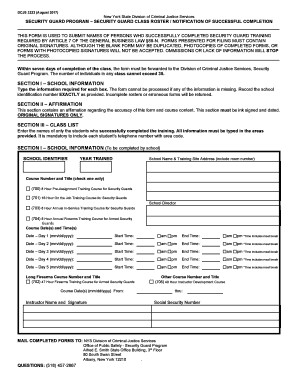 Security Guard Program Class Roster Notification of Sucessful Completion DCJS 3222 Forms and Publications Criminaljustice Ny