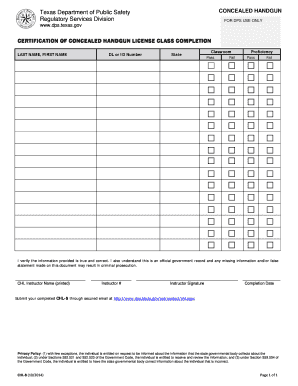 Class Completion CHL 8 PDF Texas Department of Public Safety Dps Texas  Form