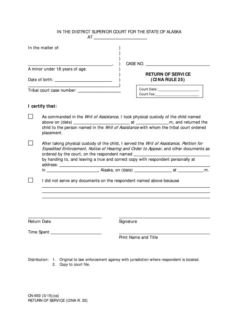 CN 650, Return of Service CINA R 25 3 15 Fill in CINA Forms