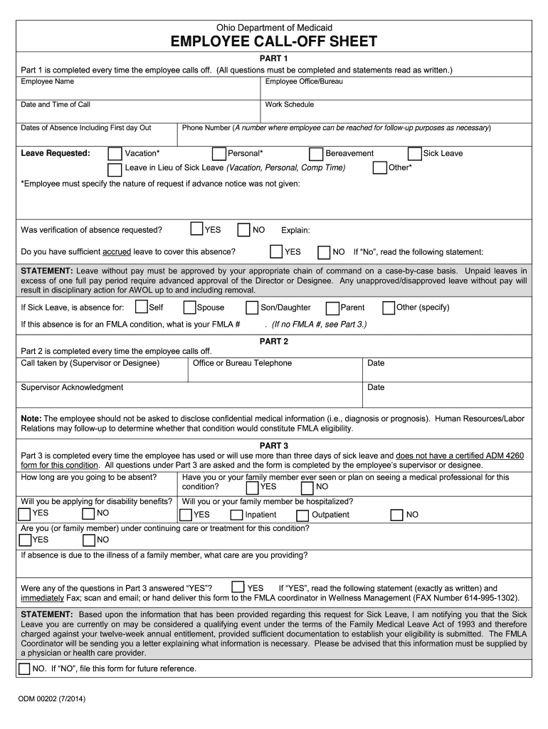 Call off Log  Form