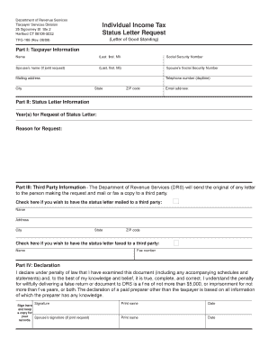  TPG 169, Individual Income Tax Status Letter Request Individual Income Tax Status Letter Request Ct 2009