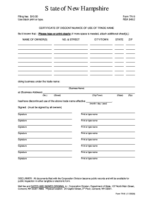 TN 9 Trade Name Discontinuance New Hampshire Secretary of State Sos Nh  Form