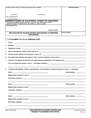 Declaration of Diligent Search and Request to Dispense with Notice Sdcourt Ca  Form
