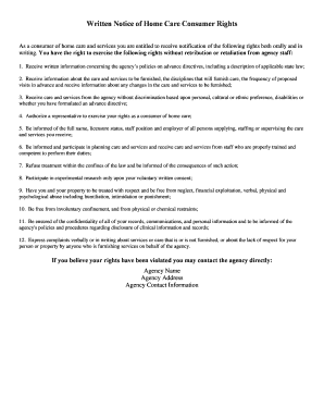 Written Notice of Home Care Consumer Rights Colorado  Form