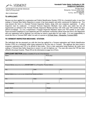 Vermont Homemade Trailer Registration  Form