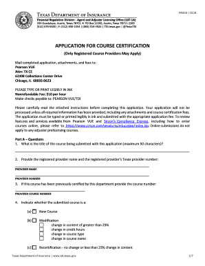 FIN516, Application for Course Certification Tdi Texas  Form
