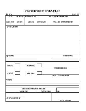 WVDOT REQUEST for INVENTORY WRITE off Transportation Wv  Form