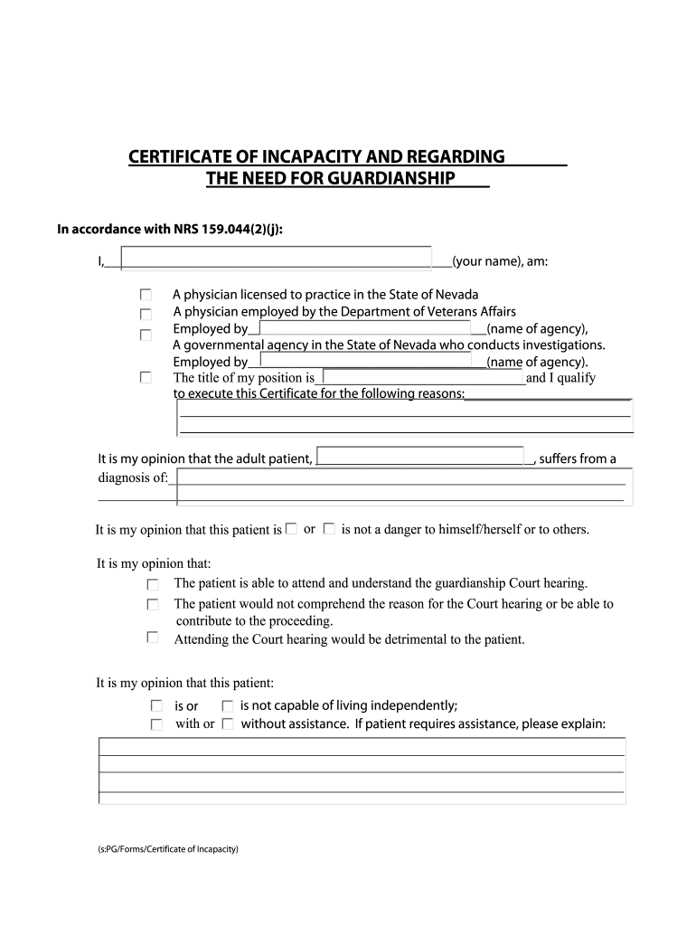 Form for Nevada Power of Attorney for Incapacity