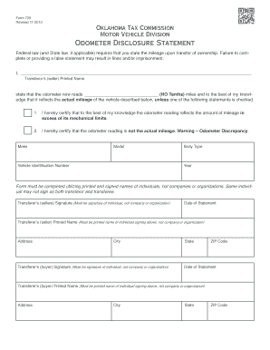  Odometer Disclosure Statement Oklahoma 2013