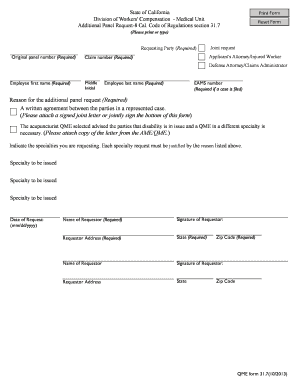 Request for Additional Panel  Form