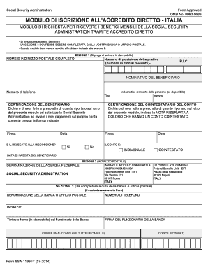 0960 0686 MODULO DI ISCRIZIONE ALL &#039;ACCREDITO DIRETTO ITALIA MODULO DI RICHIESTA PER RICEVERE I BENEFICI MENSILI DELLA SOCI  Form