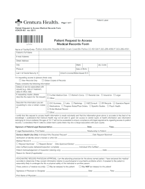 Parker Adventist Hospital Medical Records  Form