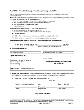 Form 201 Petition for Dissolution of Marriage with Children Iowacourts