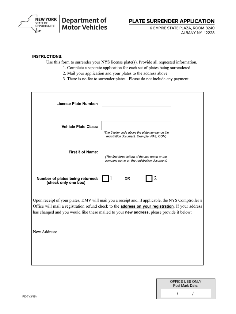  PLATE SURRENDER APPLICATION 1 2  Dmv Ny 2014