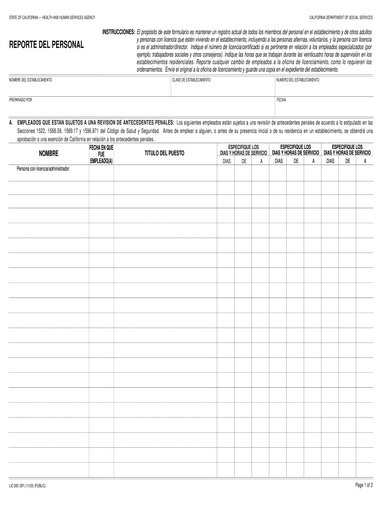 Lic 500 Form