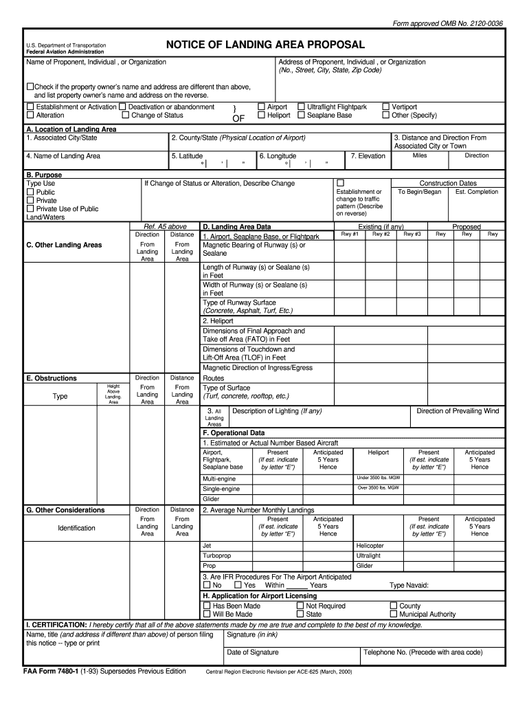 FAA Form 7480 1