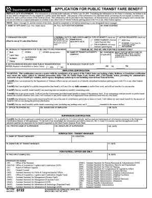 Application for Public Transit Fare Benefit VA Form 0722