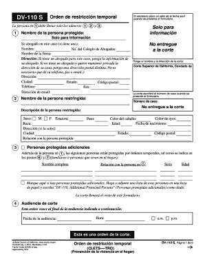  DV 110 S Orden De Restricci N Temporal La Persona En 1 Debe Llenar Solo Los N Meros 1 1 El Secretario Pone Un Sello De La Fecha  2014