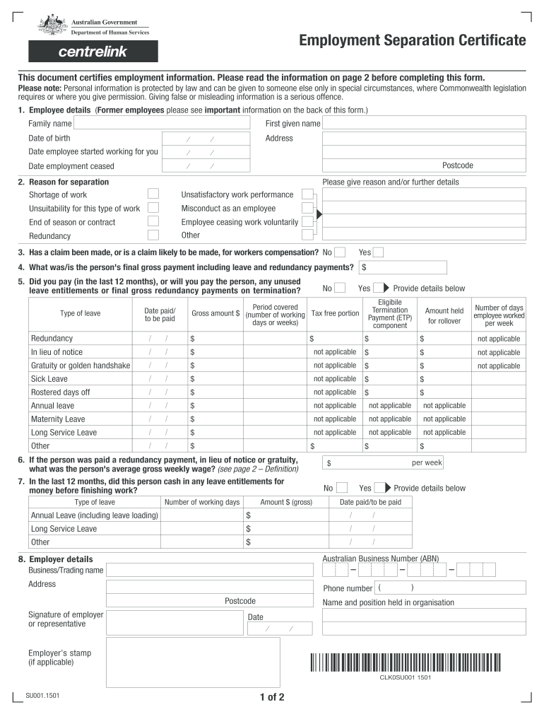 Separation Certificate  Form